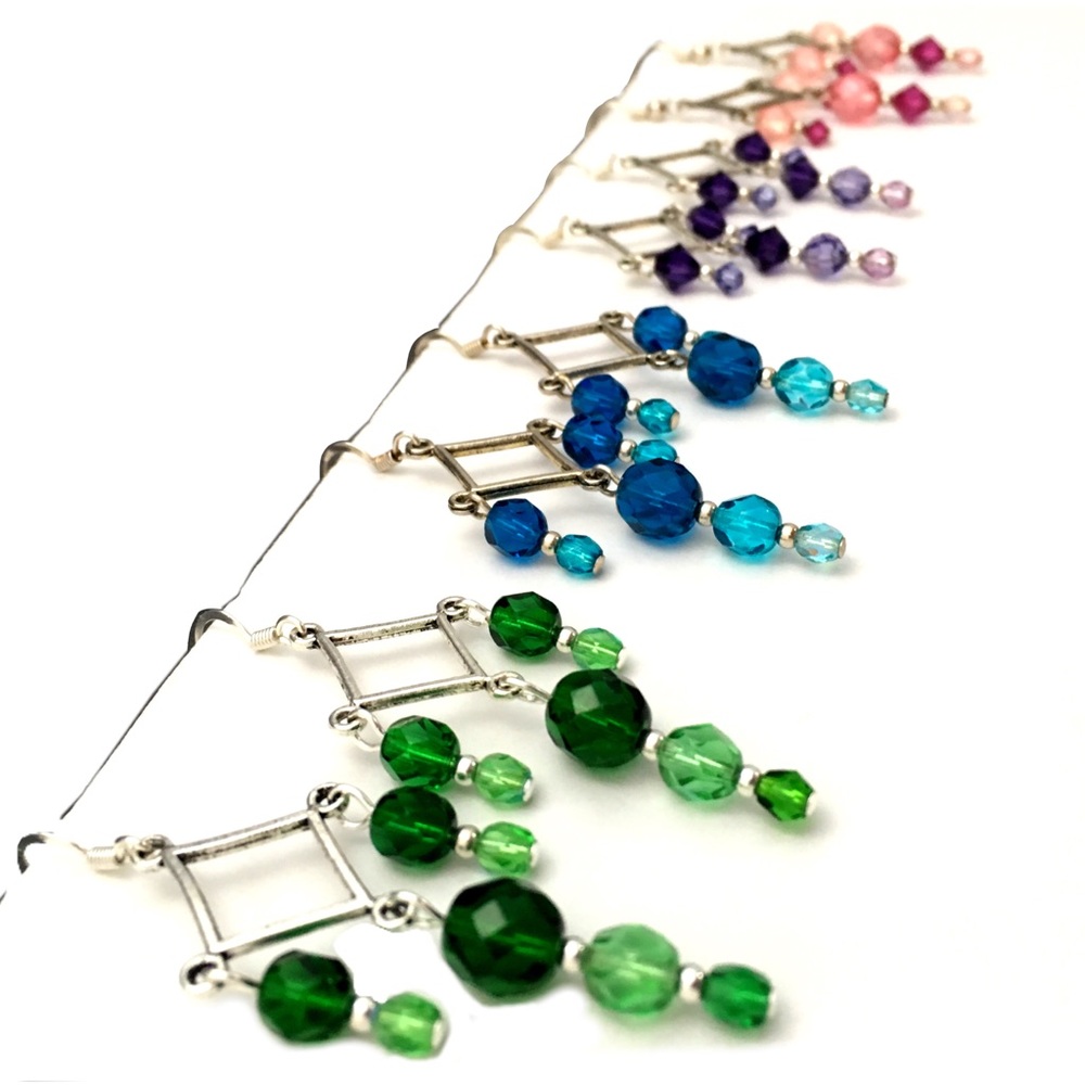 Handmade Faceted Czech Glass/Swarovski Crystals & Silver Chandelier Earrings NEW - Picture 9 of 12